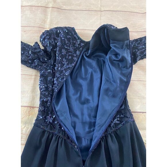 Vintage Ted Lapidus Paris Women's Blue Long Sleeve Sequin Dress - 10 - Picture 15 of 16
